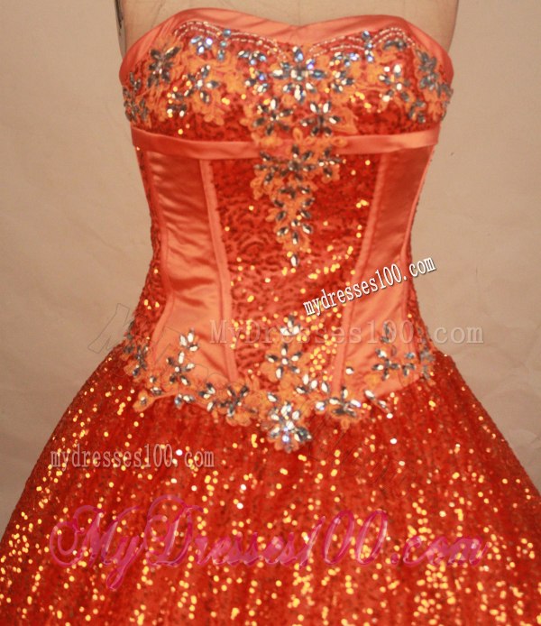 Special Paillette Orange Red Beaded Quinceanera Dresses Ball Gown